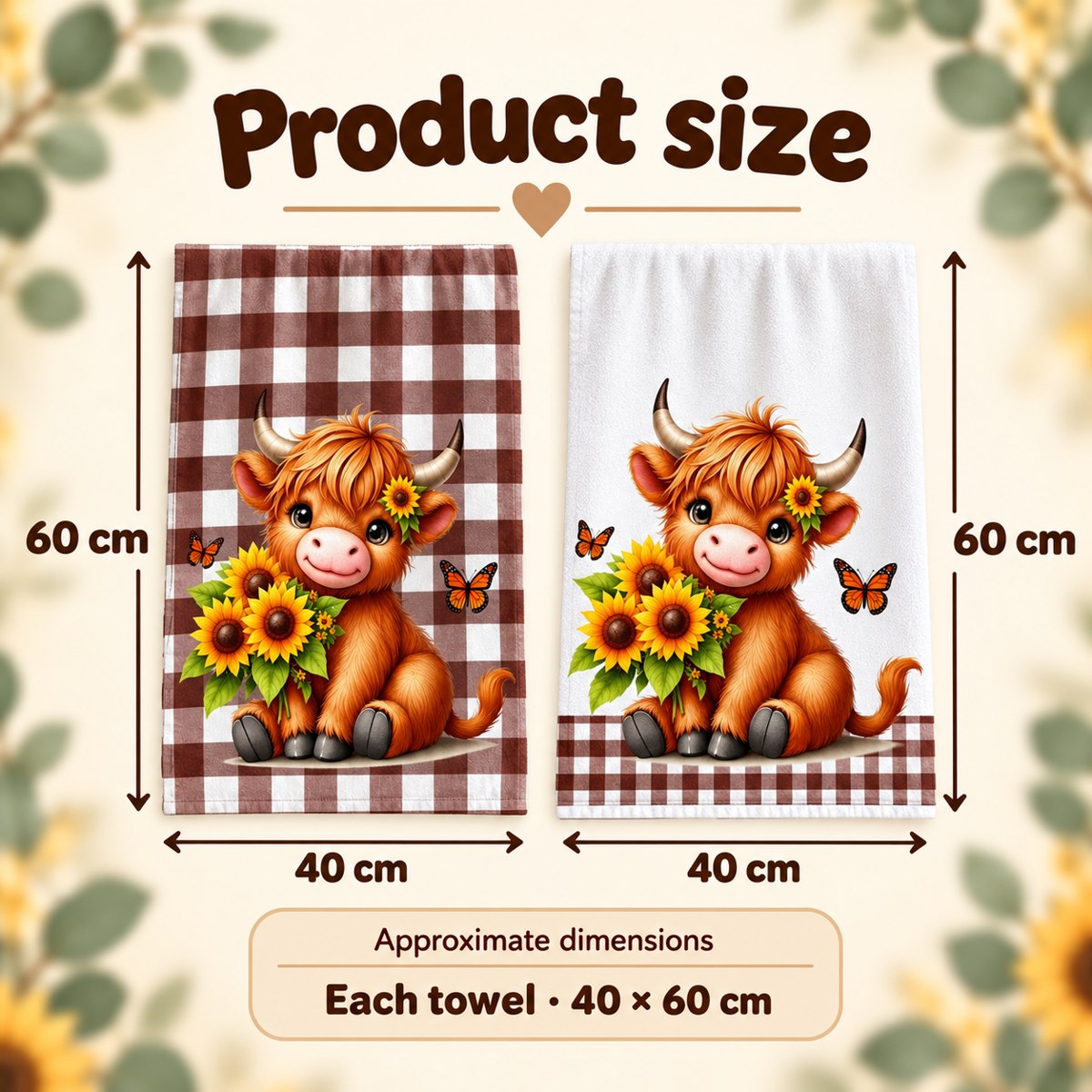 Sunflower Gingham Highland Cow Tea Towel – Choose Your Design