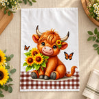 Sunflower Gingham Highland Cow Tea Towel – Choose Your Design