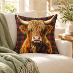 Tartan Highland Cow Cushion Cover — 45 cm