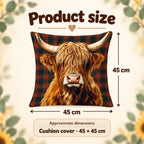 Tartan Highland Cow Cushion Cover — 45 cm
