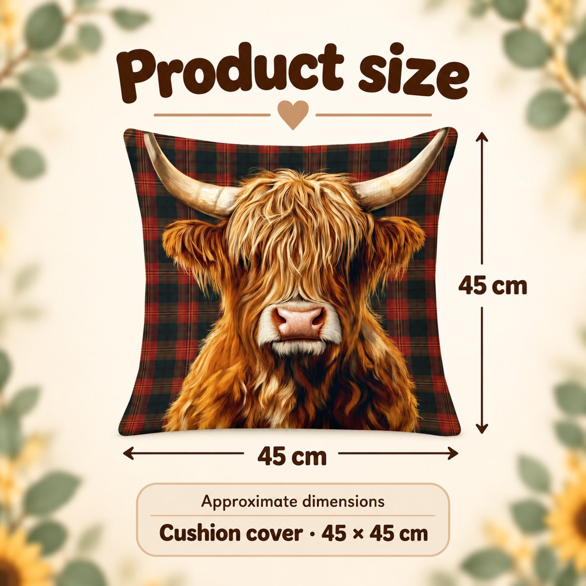 Tartan Highland Cow Cushion Cover — 45 cm
