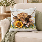 Floral Meadow Highland Cow Cushion Cover – Choose Your Design